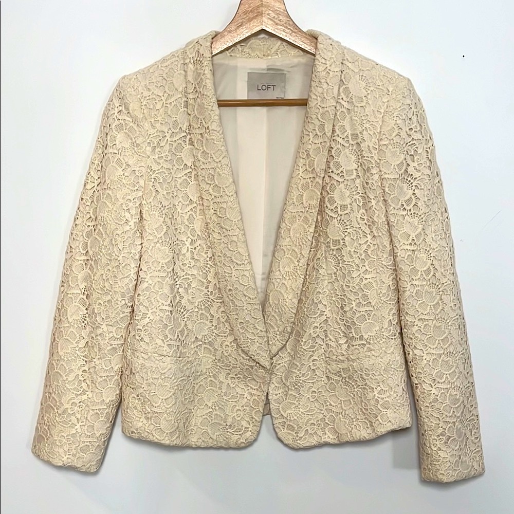 Ann Taylor LOFT Petite Women's Cream Lace Blazer
